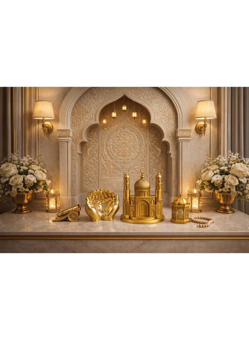 Luxury Ramadan Resin Decor Set – Mosque, Lantern, Ramadan Cannon & Prayer Hands | Elegant Home Décor - Image 1